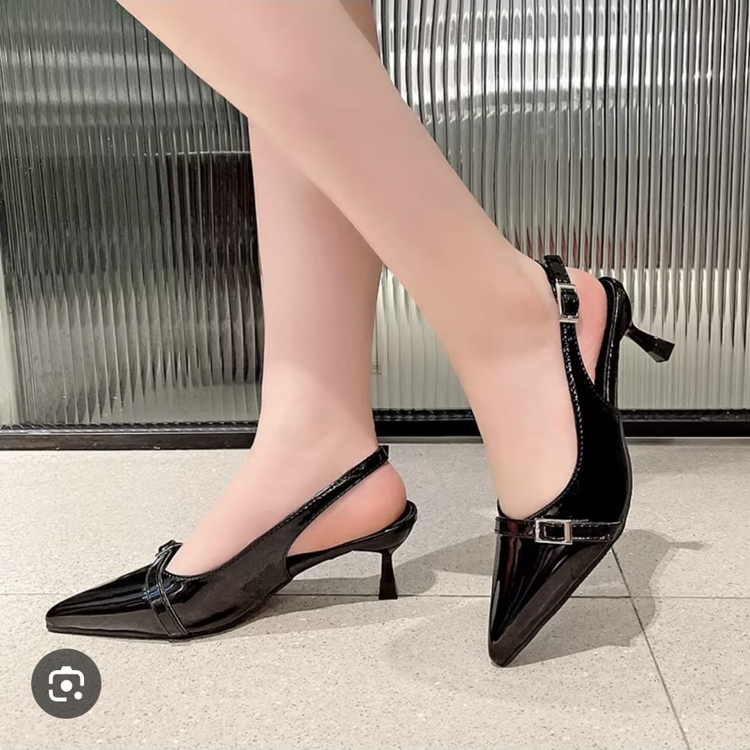Leather pointed toe heels